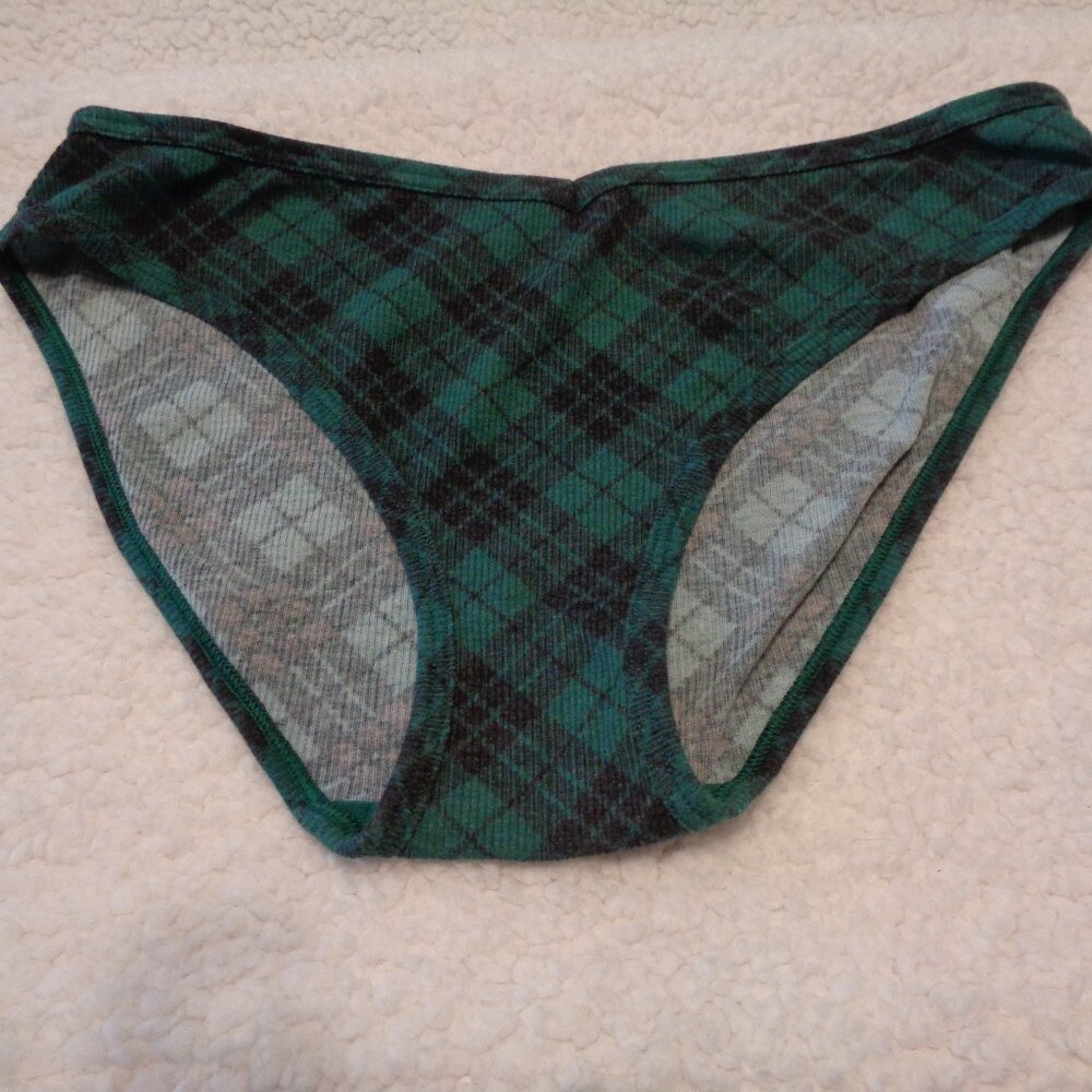 Victoria's Secret Pink  Bikini Panties Size Large Green Plaid